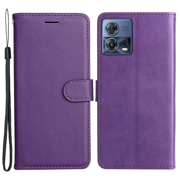 KT Leather Series-2 for Motorola Edge 30 Fusion 5G / Moto S30 Pro 5G Wallet Case Solid Color PU Leather Stand Magnetic Flip Phone Cover with Strap - Purple