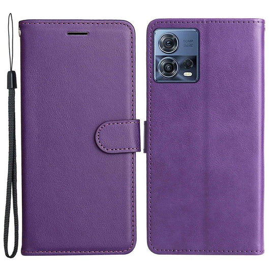KT Leather Series-2 for Motorola Edge 30 Fusion 5G / Moto S30 Pro 5G Wallet Case Solid Color PU Leather Stand Magnetic Flip Phone Cover with Strap - Purple