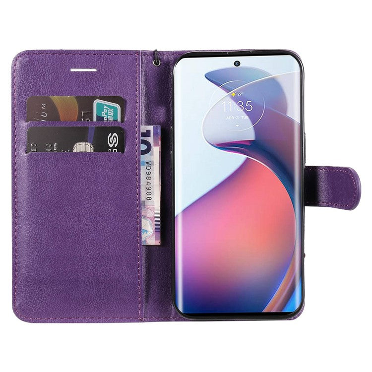 KT Leather Series-2 for Motorola Edge 30 Fusion 5G / Moto S30 Pro 5G Wallet Case Solid Color PU Leather Stand Magnetic Flip Phone Cover with Strap - Purple