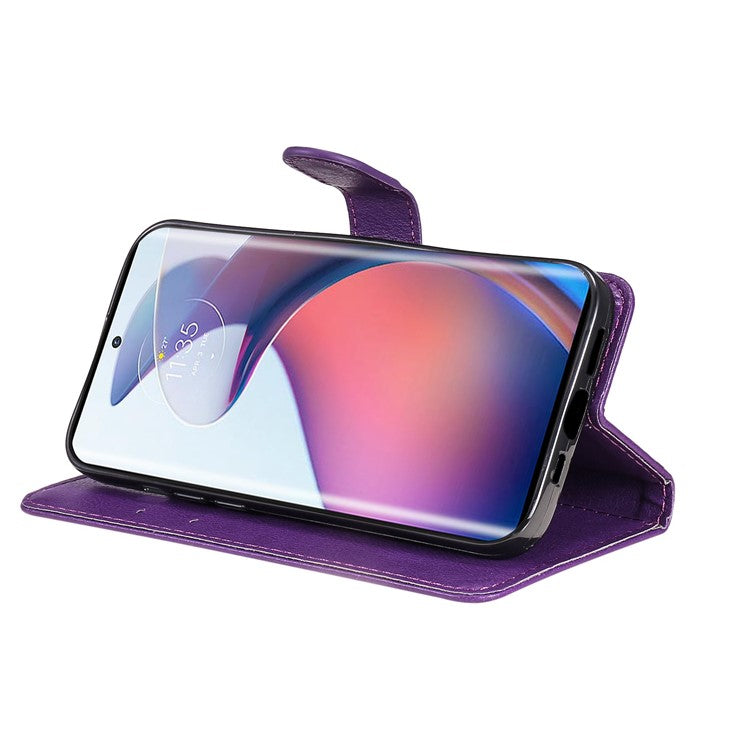 KT Leather Series-2 for Motorola Edge 30 Fusion 5G / Moto S30 Pro 5G Wallet Case Solid Color PU Leather Stand Magnetic Flip Phone Cover with Strap - Purple