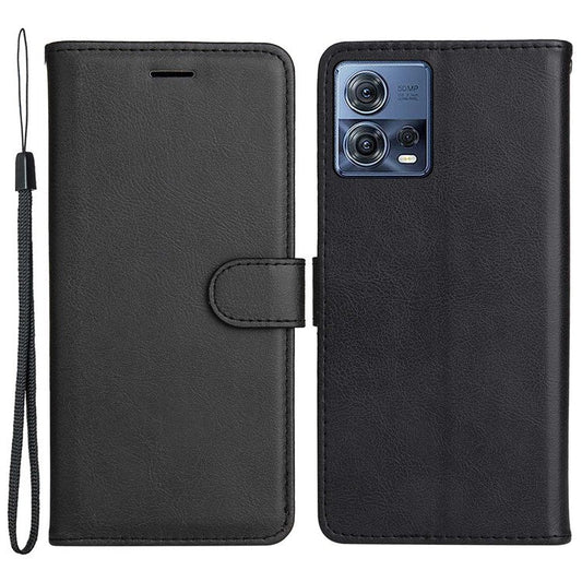 KT Leather Series-2 for Motorola Edge 30 Fusion 5G / Moto S30 Pro 5G Wallet Case Solid Color PU Leather Stand Magnetic Flip Phone Cover with Strap - Black