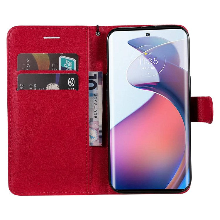 KT Leather Series-2 for Motorola Edge 30 Fusion 5G / Moto S30 Pro 5G Wallet Case Solid Color PU Leather Stand Magnetic Flip Phone Cover with Strap - Red