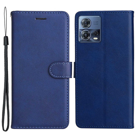 KT Leather Series-2 for Motorola Edge 30 Fusion 5G / Moto S30 Pro 5G Wallet Case Solid Color PU Leather Stand Magnetic Flip Phone Cover with Strap - Blue