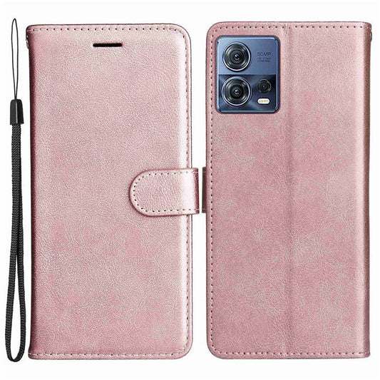 KT Leather Series-2 for Motorola Edge 30 Fusion 5G / Moto S30 Pro 5G Wallet Case Solid Color PU Leather Stand Magnetic Flip Phone Cover with Strap - Rose Gold