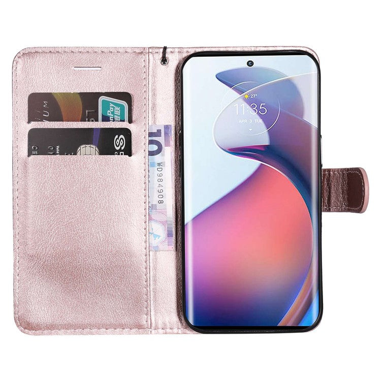 KT Leather Series-2 for Motorola Edge 30 Fusion 5G / Moto S30 Pro 5G Wallet Case Solid Color PU Leather Stand Magnetic Flip Phone Cover with Strap - Rose Gold