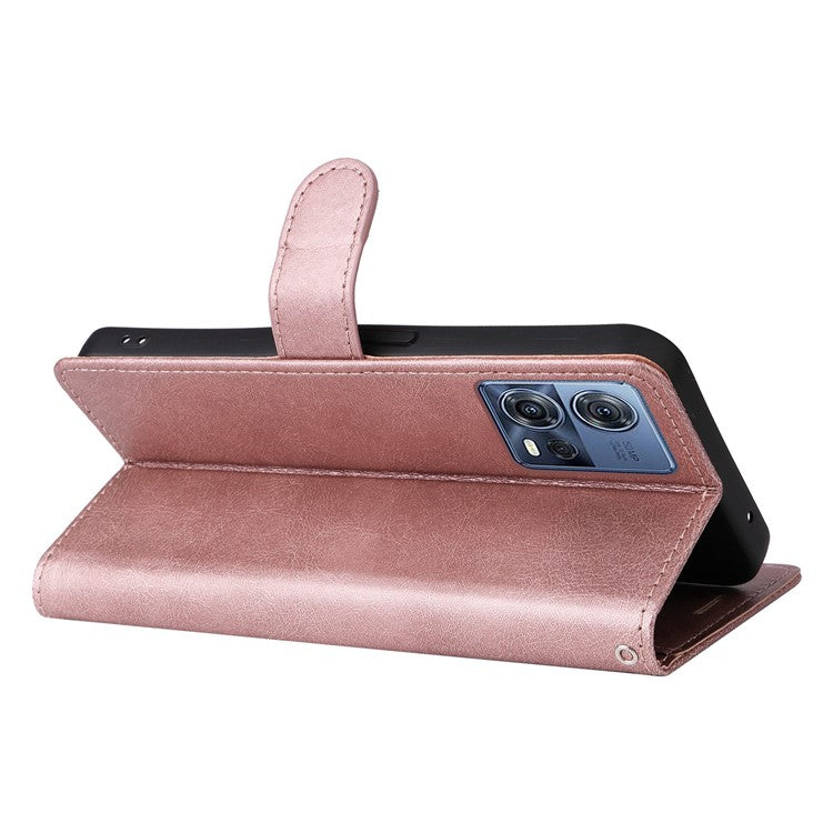 KT Leather Series-2 for Motorola Edge 30 Fusion 5G / Moto S30 Pro 5G Wallet Case Solid Color PU Leather Stand Magnetic Flip Phone Cover with Strap - Rose Gold