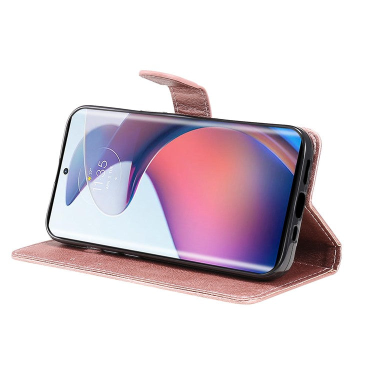 KT Leather Series-2 for Motorola Edge 30 Fusion 5G / Moto S30 Pro 5G Wallet Case Solid Color PU Leather Stand Magnetic Flip Phone Cover with Strap - Rose Gold