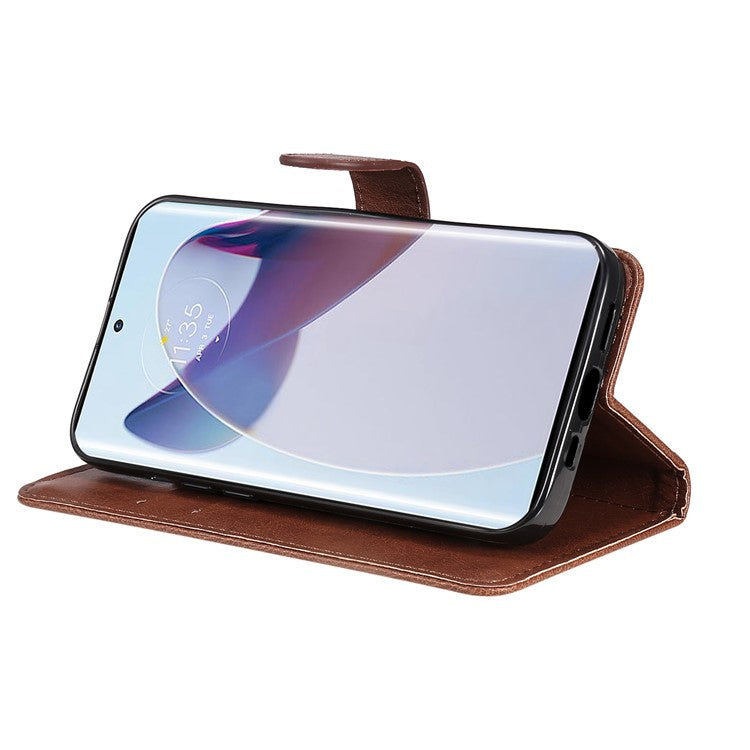 KT Leather Series-2 for Motorola Moto X30 Pro 5G / Edge 30 Ultra 5G Solid Color Wallet Case PU Leather Stand Magnetic Closure Shockproof Protective Flip Cover - Brown