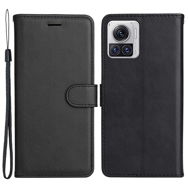 KT Leather Series-2 for Motorola Moto X30 Pro 5G / Edge 30 Ultra 5G Solid Color Wallet Case PU Leather Stand Magnetic Closure Shockproof Protective Flip Cover - Black