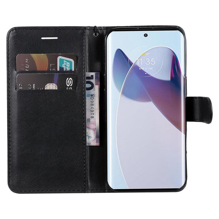 KT Leather Series-2 for Motorola Moto X30 Pro 5G / Edge 30 Ultra 5G Solid Color Wallet Case PU Leather Stand Magnetic Closure Shockproof Protective Flip Cover - Black