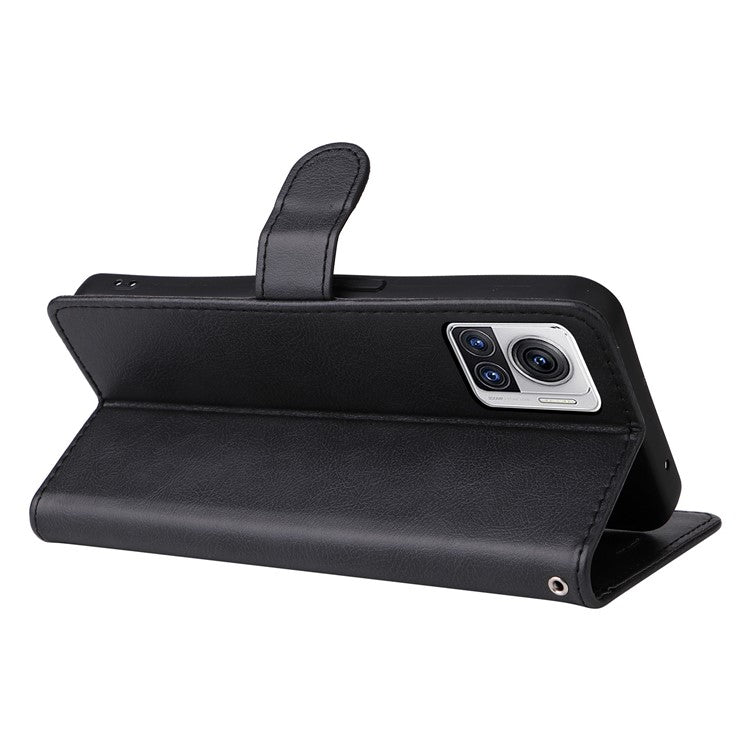 KT Leather Series-2 for Motorola Moto X30 Pro 5G / Edge 30 Ultra 5G Solid Color Wallet Case PU Leather Stand Magnetic Closure Shockproof Protective Flip Cover - Black