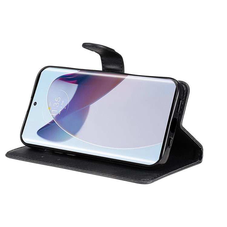 KT Leather Series-2 for Motorola Moto X30 Pro 5G / Edge 30 Ultra 5G Solid Color Wallet Case PU Leather Stand Magnetic Closure Shockproof Protective Flip Cover - Black