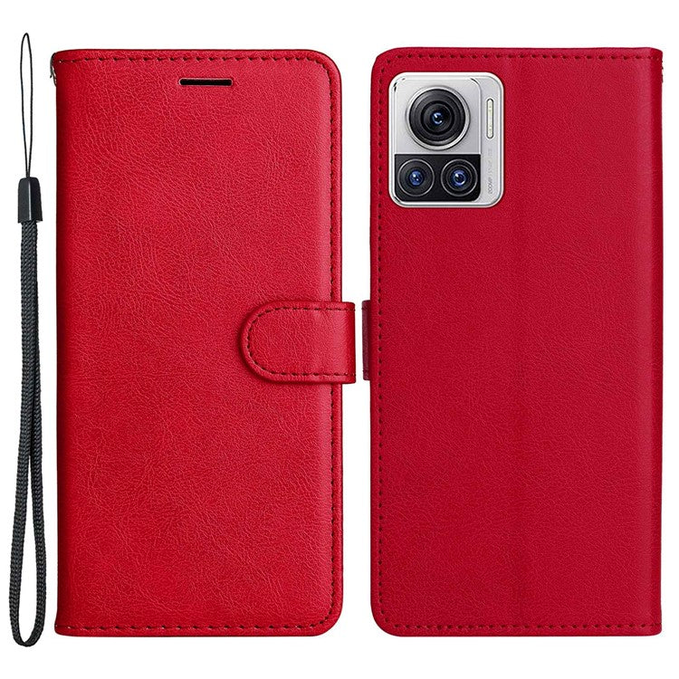 KT Leather Series-2 for Motorola Moto X30 Pro 5G / Edge 30 Ultra 5G Solid Color Wallet Case PU Leather Stand Magnetic Closure Shockproof Protective Flip Cover - Red