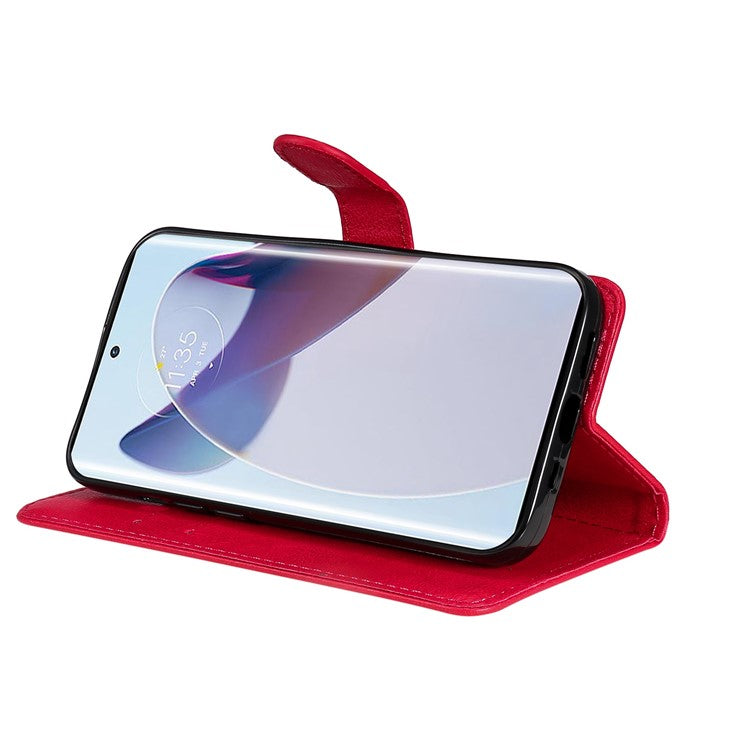 KT Leather Series-2 for Motorola Moto X30 Pro 5G / Edge 30 Ultra 5G Solid Color Wallet Case PU Leather Stand Magnetic Closure Shockproof Protective Flip Cover - Red