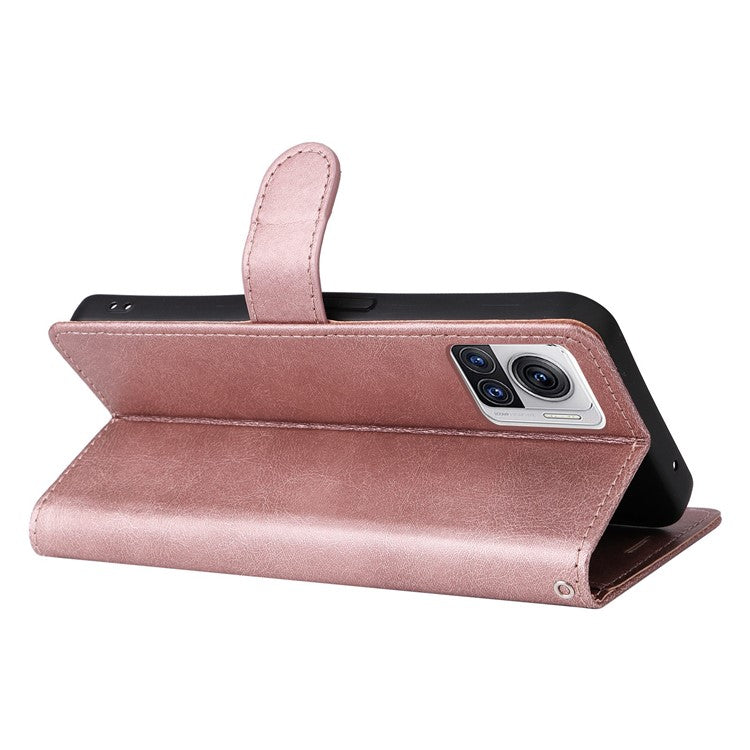KT Leather Series-2 for Motorola Moto X30 Pro 5G / Edge 30 Ultra 5G Solid Color Wallet Case PU Leather Stand Magnetic Closure Shockproof Protective Flip Cover - Rose Gold