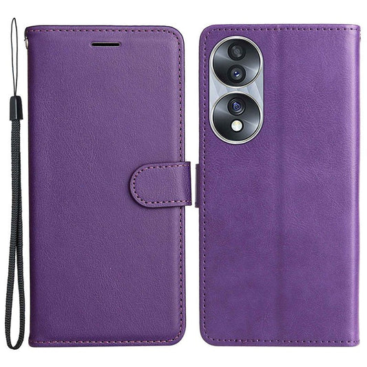 KT Leather Series-2 for Honor 70 5G PU Leather Flip Phone Case Full Body Protection Stand Solid Color Wallet Magnetic Cover with Strap - Purple