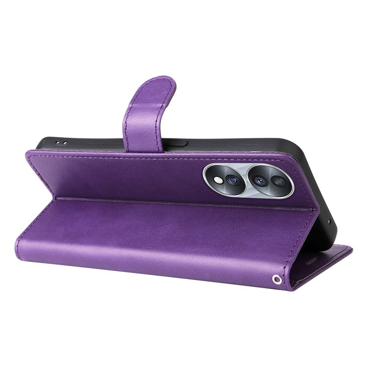 KT Leather Series-2 for Honor 70 5G PU Leather Flip Phone Case Full Body Protection Stand Solid Color Wallet Magnetic Cover with Strap - Purple