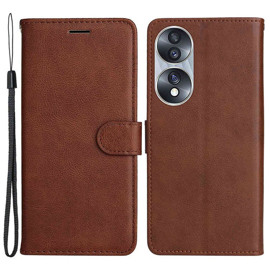 KT Leather Series-2 for Honor 70 5G PU Leather Flip Phone Case Full Body Protection Stand Solid Color Wallet Magnetic Cover with Strap - Brown