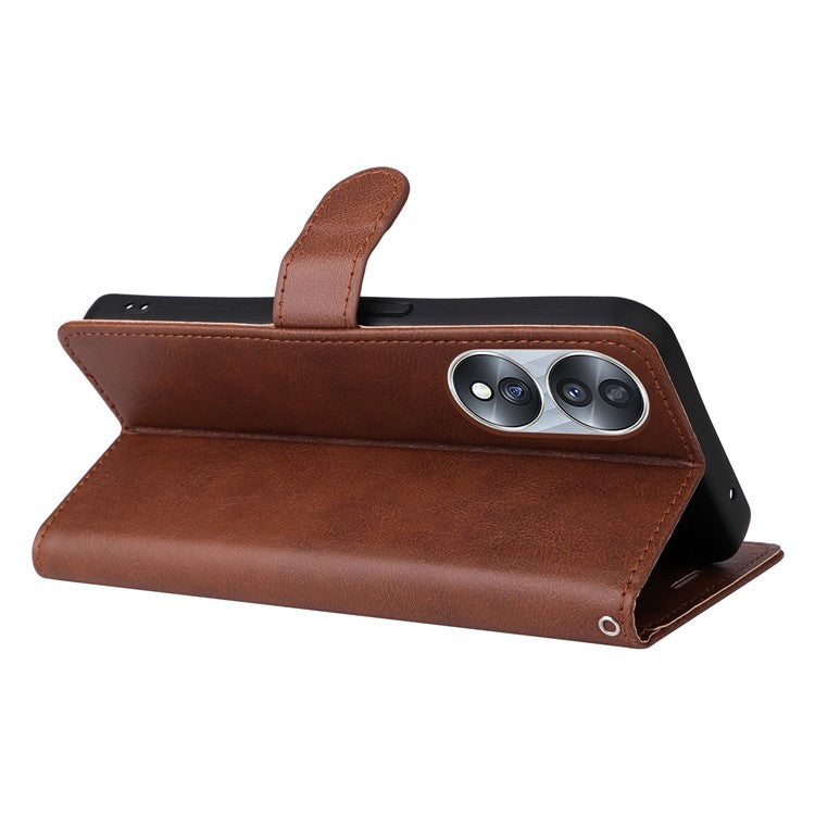 KT Leather Series-2 for Honor 70 5G PU Leather Flip Phone Case Full Body Protection Stand Solid Color Wallet Magnetic Cover with Strap - Brown