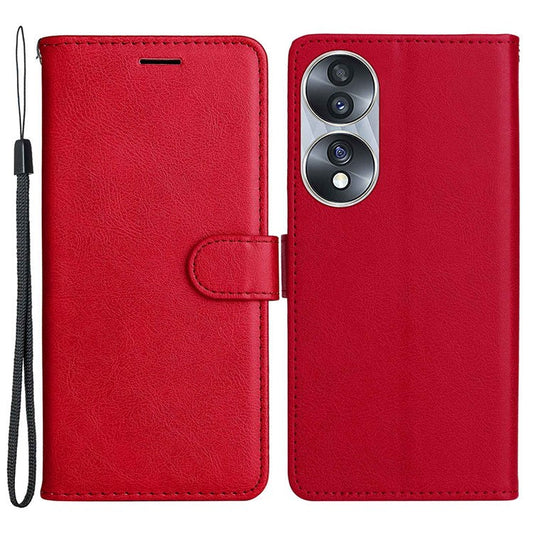KT Leather Series-2 for Honor 70 5G PU Leather Flip Phone Case Full Body Protection Stand Solid Color Wallet Magnetic Cover with Strap - Red