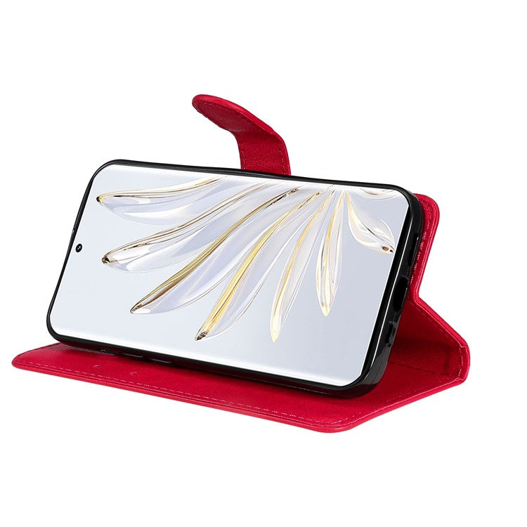 KT Leather Series-2 for Honor 70 5G PU Leather Flip Phone Case Full Body Protection Stand Solid Color Wallet Magnetic Cover with Strap - Red