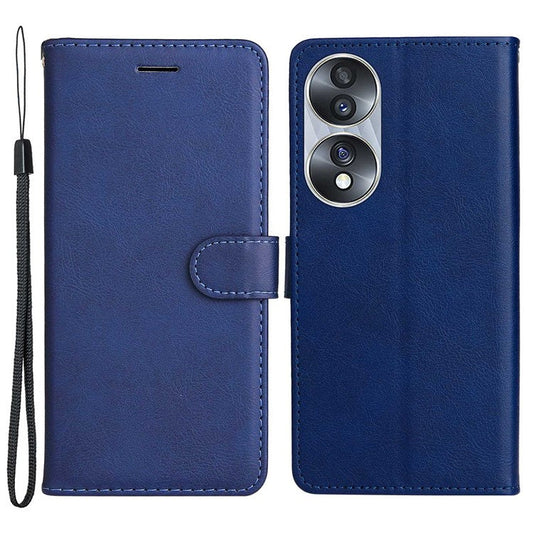 KT Leather Series-2 for Honor 70 5G PU Leather Flip Phone Case Full Body Protection Stand Solid Color Wallet Magnetic Cover with Strap - Blue