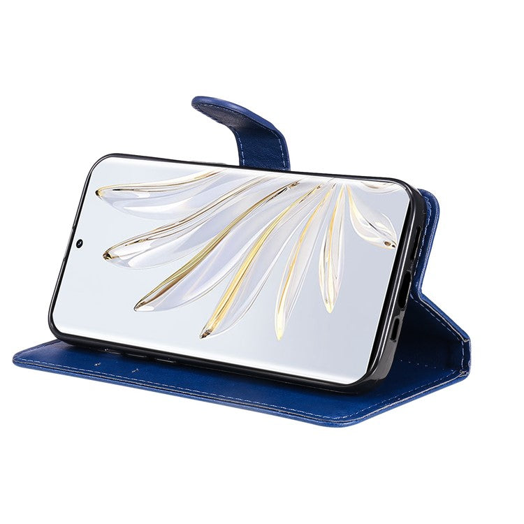 KT Leather Series-2 for Honor 70 5G PU Leather Flip Phone Case Full Body Protection Stand Solid Color Wallet Magnetic Cover with Strap - Blue