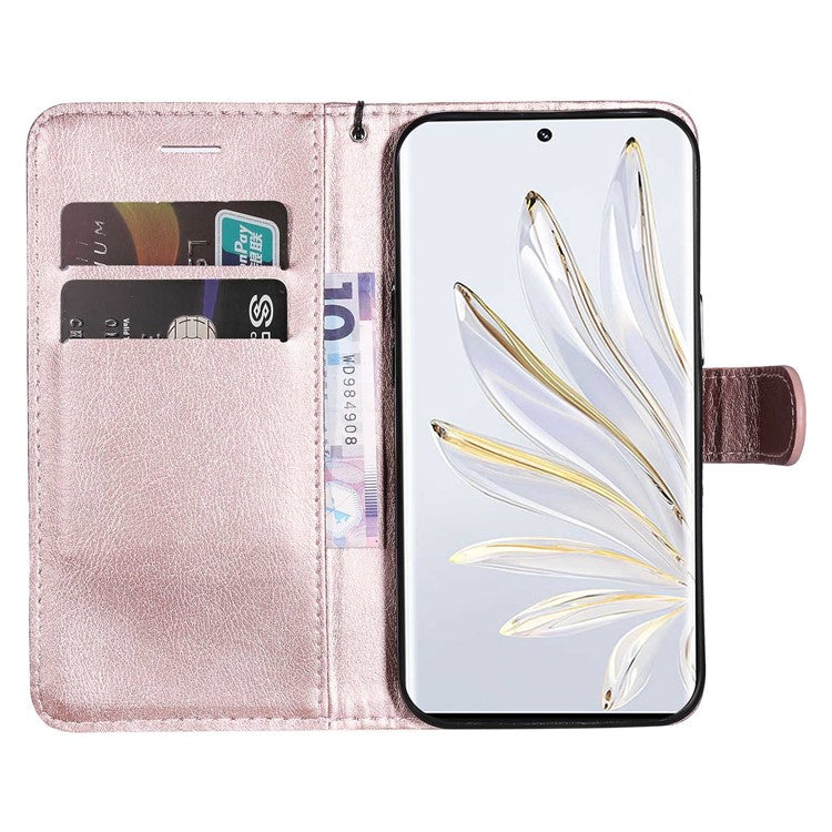KT Leather Series-2 for Honor 70 5G PU Leather Flip Phone Case Full Body Protection Stand Solid Color Wallet Magnetic Cover with Strap - Rose Gold