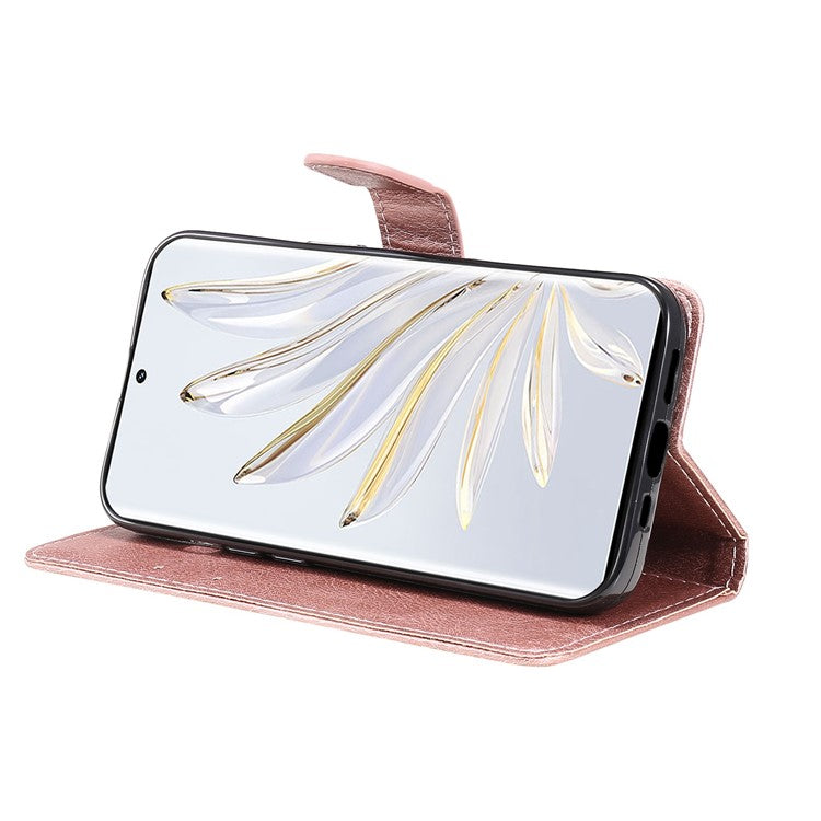 KT Leather Series-2 for Honor 70 5G PU Leather Flip Phone Case Full Body Protection Stand Solid Color Wallet Magnetic Cover with Strap - Rose Gold