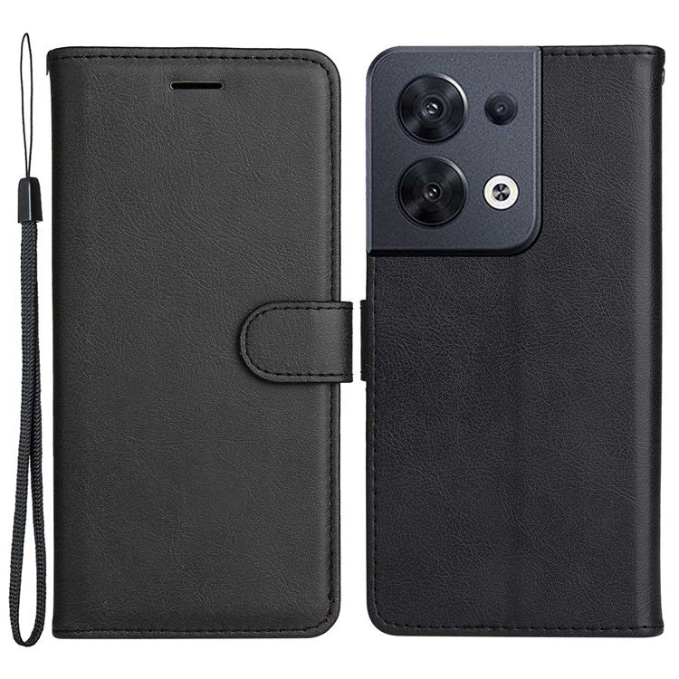 KT Leather Series-2 for Oppo Reno8 5G / Reno8 5G (Global Version) PU Leather Phone Case Solid Color Wallet Stand Magnetic Flip Cover with Strap - Black