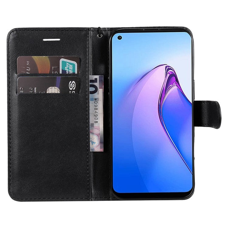 KT Leather Series-2 for Oppo Reno8 5G / Reno8 5G (Global Version) PU Leather Phone Case Solid Color Wallet Stand Magnetic Flip Cover with Strap - Black