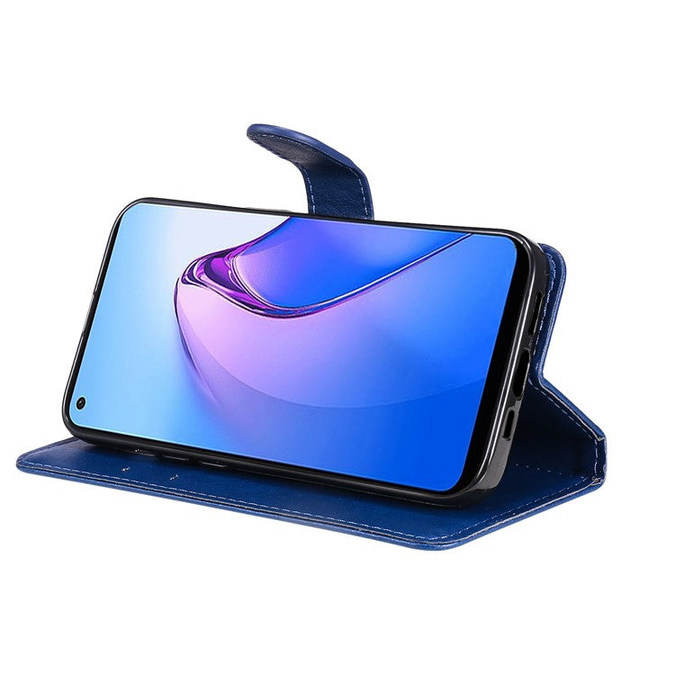 KT Leather Series-2 for Oppo Reno8 5G / Reno8 5G (Global Version) PU Leather Phone Case Solid Color Wallet Stand Magnetic Flip Cover with Strap - Black