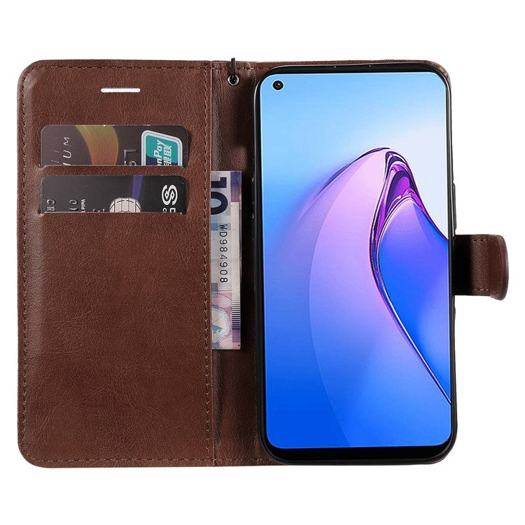 KT Leather Series-2 for Oppo Reno8 5G / Reno8 5G (Global Version) PU Leather Phone Case Solid Color Wallet Stand Magnetic Flip Cover with Strap - Brown