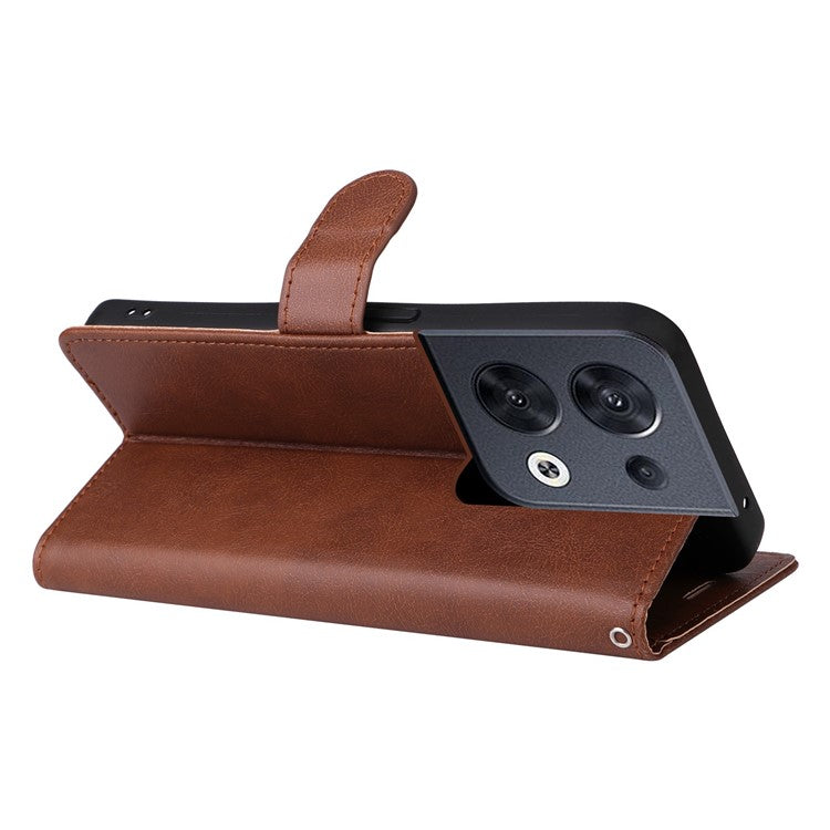 KT Leather Series-2 for Oppo Reno8 5G / Reno8 5G (Global Version) PU Leather Phone Case Solid Color Wallet Stand Magnetic Flip Cover with Strap - Brown