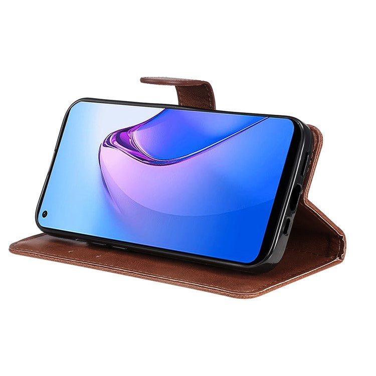 KT Leather Series-2 for Oppo Reno8 5G / Reno8 5G (Global Version) PU Leather Phone Case Solid Color Wallet Stand Magnetic Flip Cover with Strap - Brown