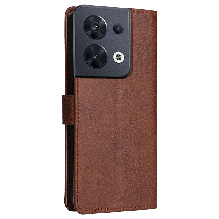 KT Leather Series-2 for Oppo Reno8 5G / Reno8 5G (Global Version) PU Leather Phone Case Solid Color Wallet Stand Magnetic Flip Cover with Strap - Brown