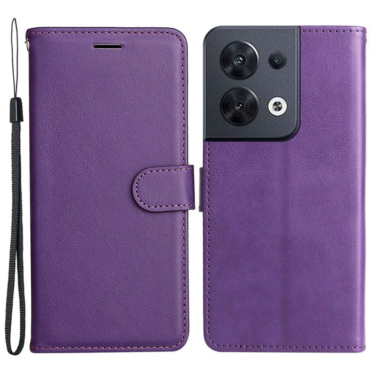 KT Leather Series-2 for Oppo Reno8 5G / Reno8 5G (Global Version) PU Leather Phone Case Solid Color Wallet Stand Magnetic Flip Cover with Strap - Purple