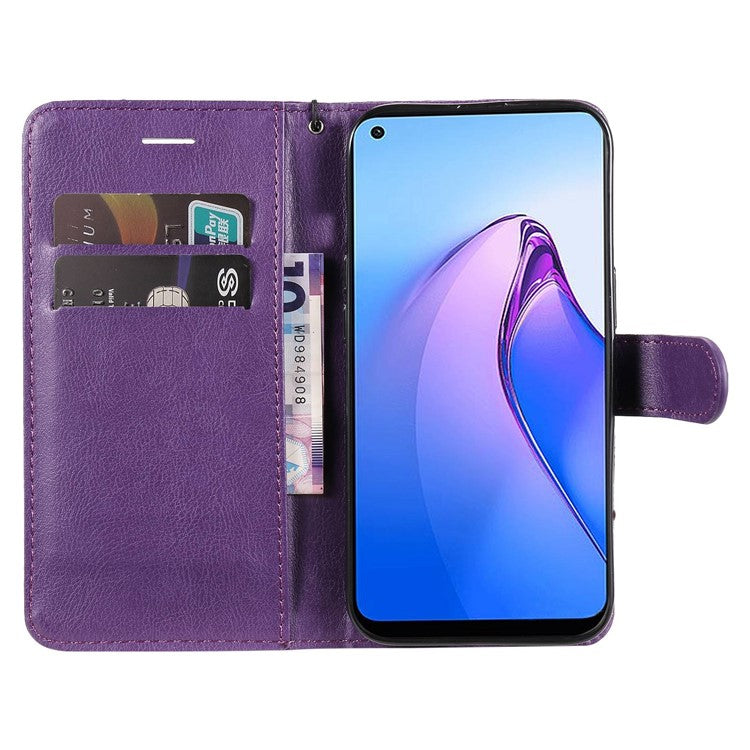 KT Leather Series-2 for Oppo Reno8 5G / Reno8 5G (Global Version) PU Leather Phone Case Solid Color Wallet Stand Magnetic Flip Cover with Strap - Purple