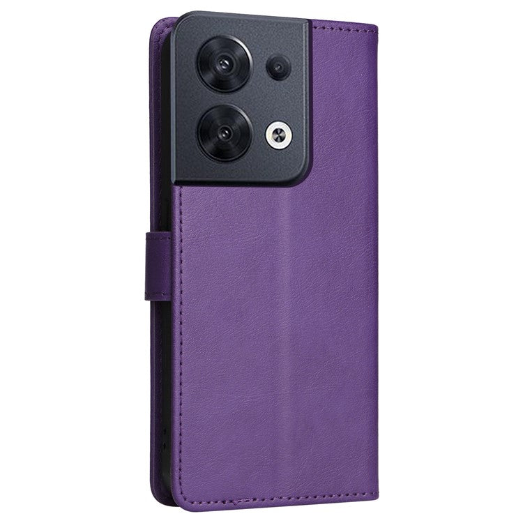 KT Leather Series-2 for Oppo Reno8 5G / Reno8 5G (Global Version) PU Leather Phone Case Solid Color Wallet Stand Magnetic Flip Cover with Strap - Purple