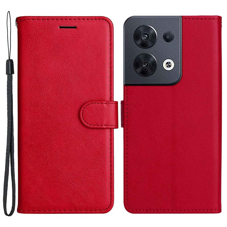 KT Leather Series-2 for Oppo Reno8 5G / Reno8 5G (Global Version) PU Leather Phone Case Solid Color Wallet Stand Magnetic Flip Cover with Strap - Red