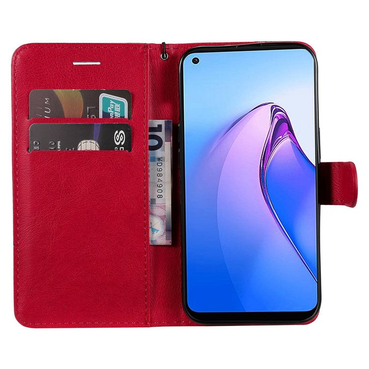 KT Leather Series-2 for Oppo Reno8 5G / Reno8 5G (Global Version) PU Leather Phone Case Solid Color Wallet Stand Magnetic Flip Cover with Strap - Red