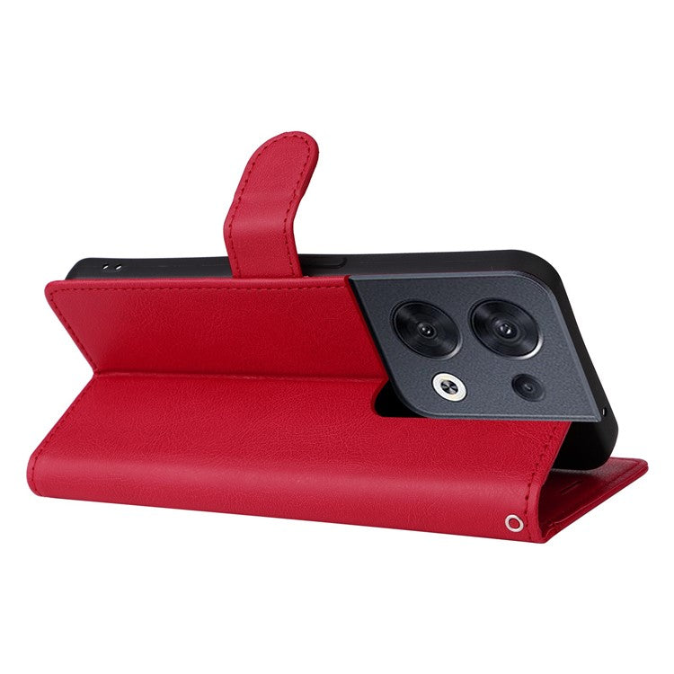 KT Leather Series-2 for Oppo Reno8 5G / Reno8 5G (Global Version) PU Leather Phone Case Solid Color Wallet Stand Magnetic Flip Cover with Strap - Red