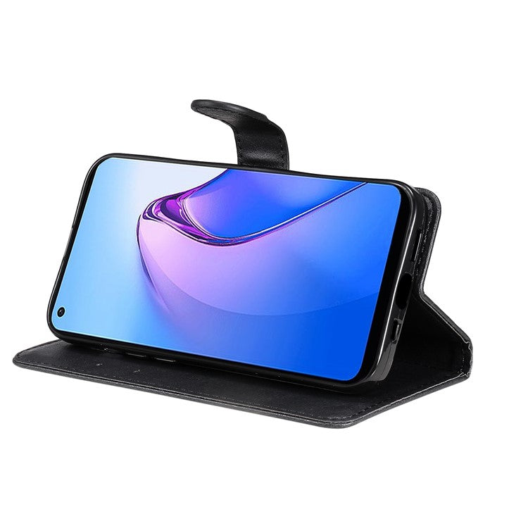 KT Leather Series-2 for Oppo Reno8 5G / Reno8 5G (Global Version) PU Leather Phone Case Solid Color Wallet Stand Magnetic Flip Cover with Strap - Blue