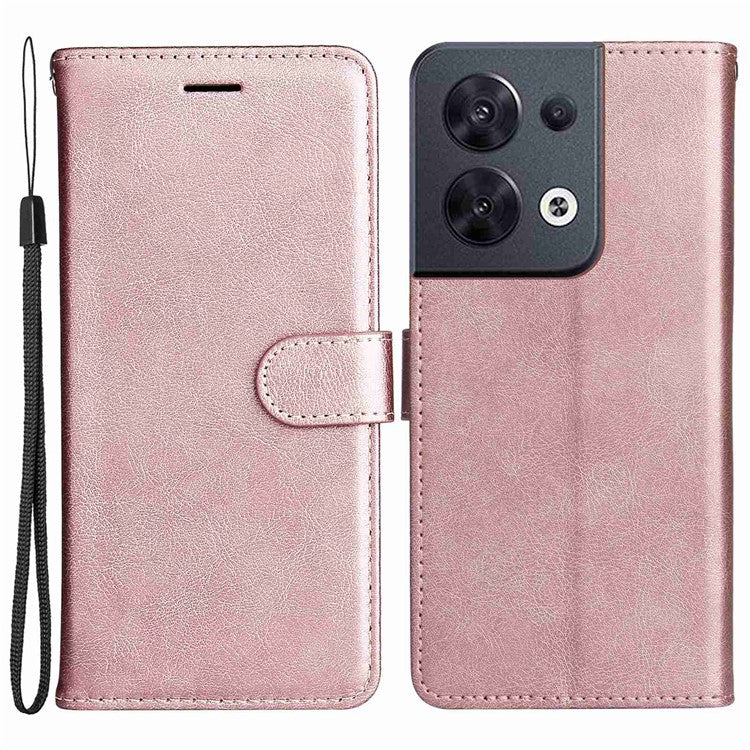 KT Leather Series-2 for Oppo Reno8 5G / Reno8 5G (Global Version) PU Leather Phone Case Solid Color Wallet Stand Magnetic Flip Cover with Strap - Rose Gold