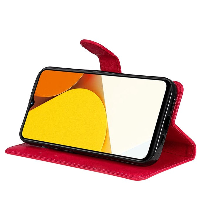 KT Leather Series-2 for vivo Y35 / Y22s 4G / Y22 4G PU Leather Solid Color Phone Case Stand Wallet Design Magnetic Shockproof Cover with Strap - Red