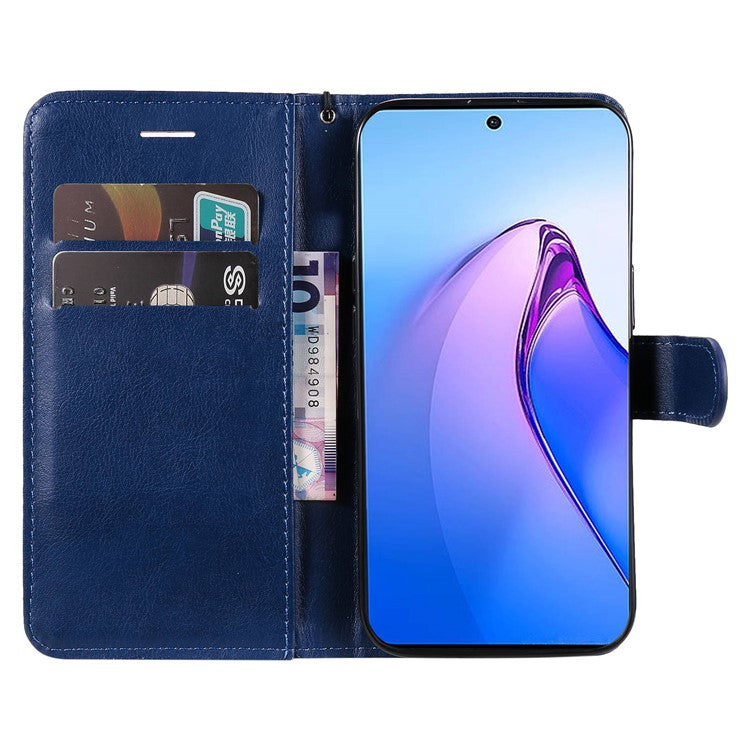 KT Leather Series-2 for Oppo Reno8 Pro 5G (Global Version) / Reno8 Pro+ (China) 5G Wallet Phone Case Solid Color PU Leather Magnetic Closure Flip Stand Cover with Strap - Blue