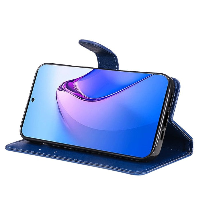 KT Leather Series-2 for Oppo Reno8 Pro 5G (Global Version) / Reno8 Pro+ (China) 5G Wallet Phone Case Solid Color PU Leather Magnetic Closure Flip Stand Cover with Strap - Blue