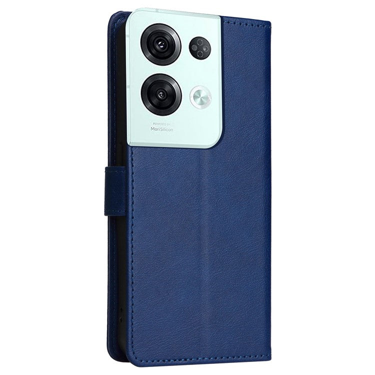 KT Leather Series-2 for Oppo Reno8 Pro 5G (Global Version) / Reno8 Pro+ (China) 5G Wallet Phone Case Solid Color PU Leather Magnetic Closure Flip Stand Cover with Strap - Blue