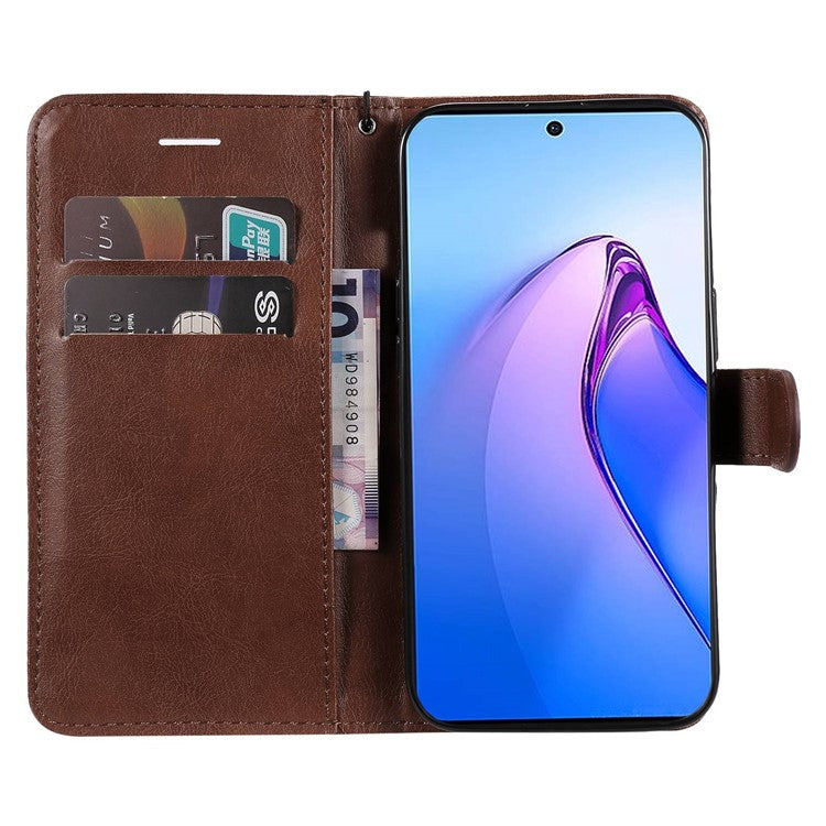 KT Leather Series-2 for Oppo Reno8 Pro 5G (Global Version) / Reno8 Pro+ (China) 5G Wallet Phone Case Solid Color PU Leather Magnetic Closure Flip Stand Cover with Strap - Brown