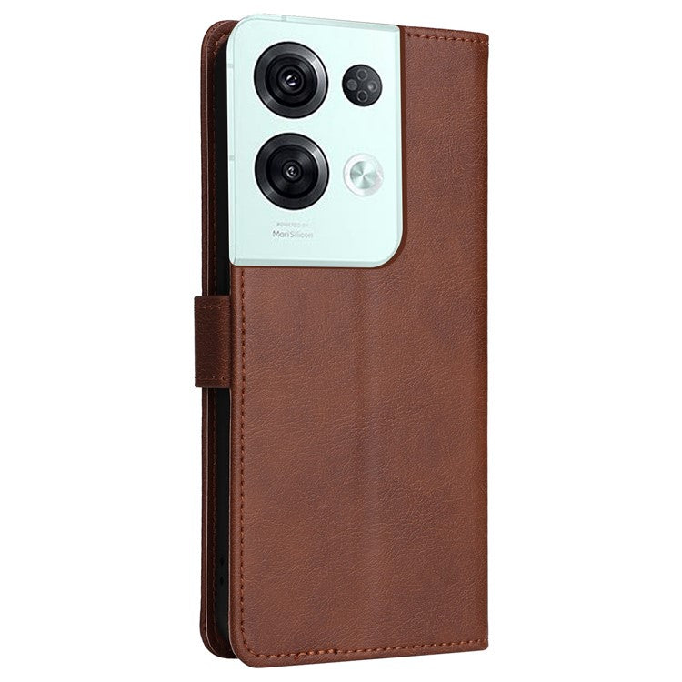 KT Leather Series-2 for Oppo Reno8 Pro 5G (Global Version) / Reno8 Pro+ (China) 5G Wallet Phone Case Solid Color PU Leather Magnetic Closure Flip Stand Cover with Strap - Brown